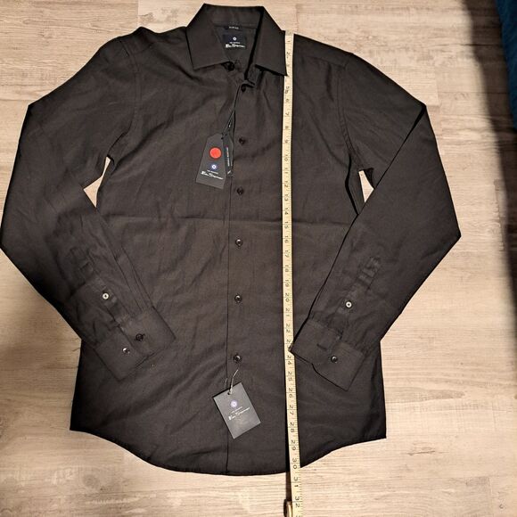 Ben Sherman Shirt Mens M Slim Fit Long Sleeve 15- 34/35 Button Front Dress Black - Picture 5 of 9